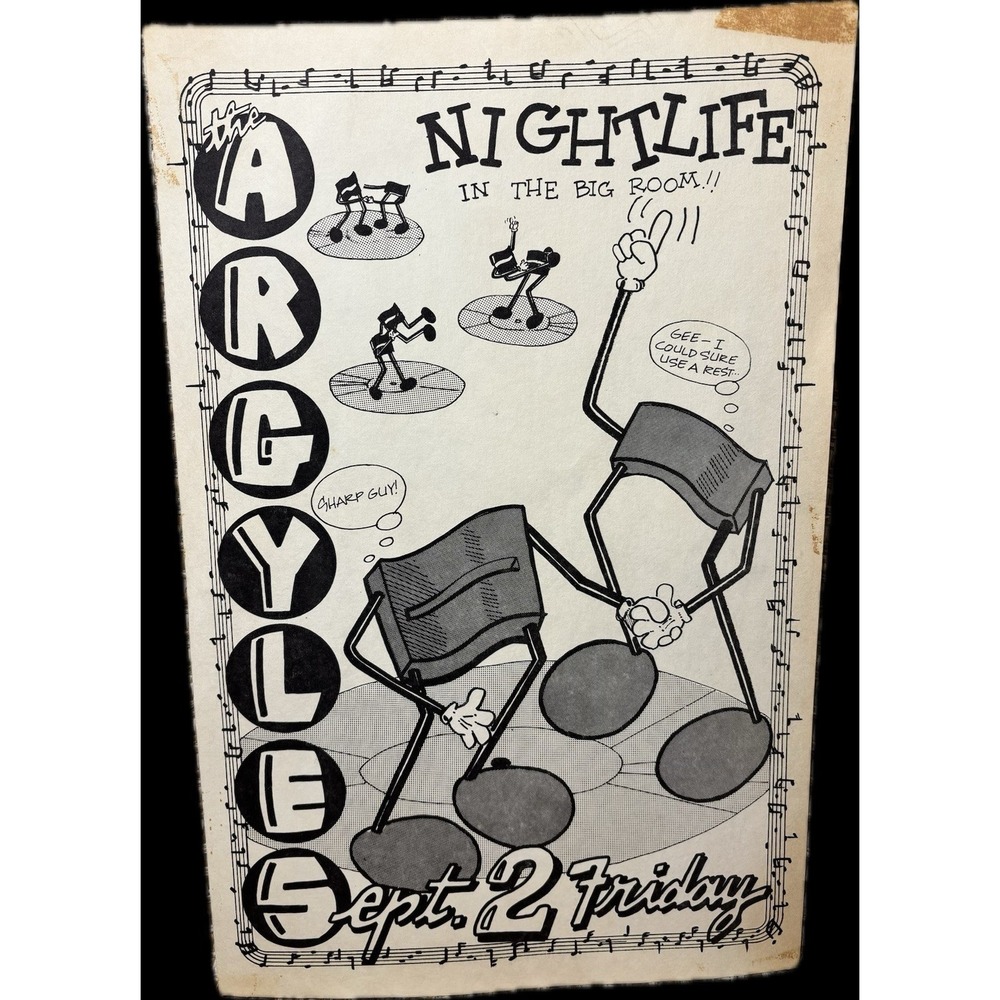 Vintage Nightlife Big Room The Argyles Sept 2 Dance Hall Flyer Poster